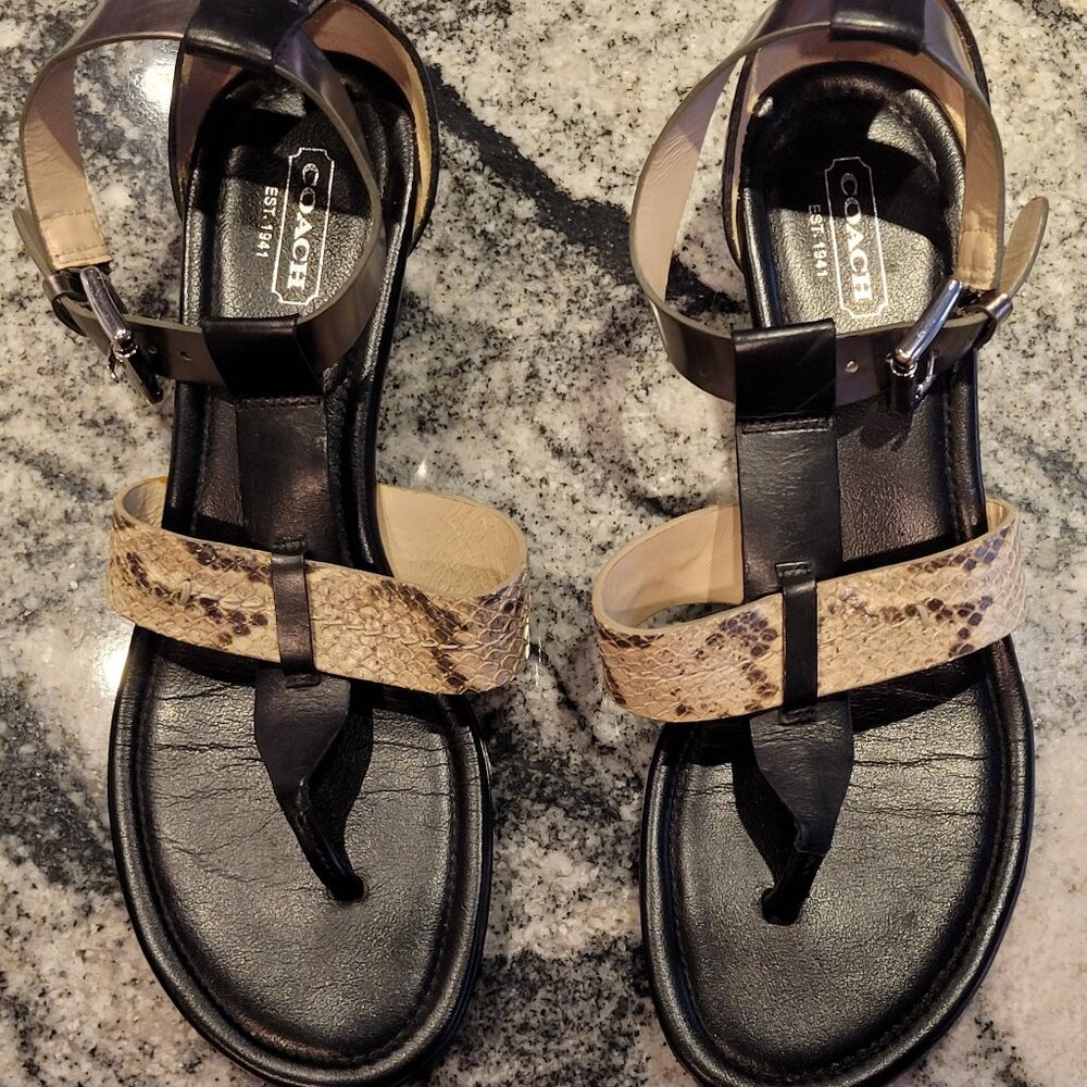 CoachT Strap / Thong Snakeskin Print Sandals -Women’s 8